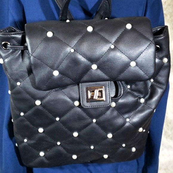 NWT Just Fab Black Quilted Backpack with Pearl Accents. - Picture 2 of 16
